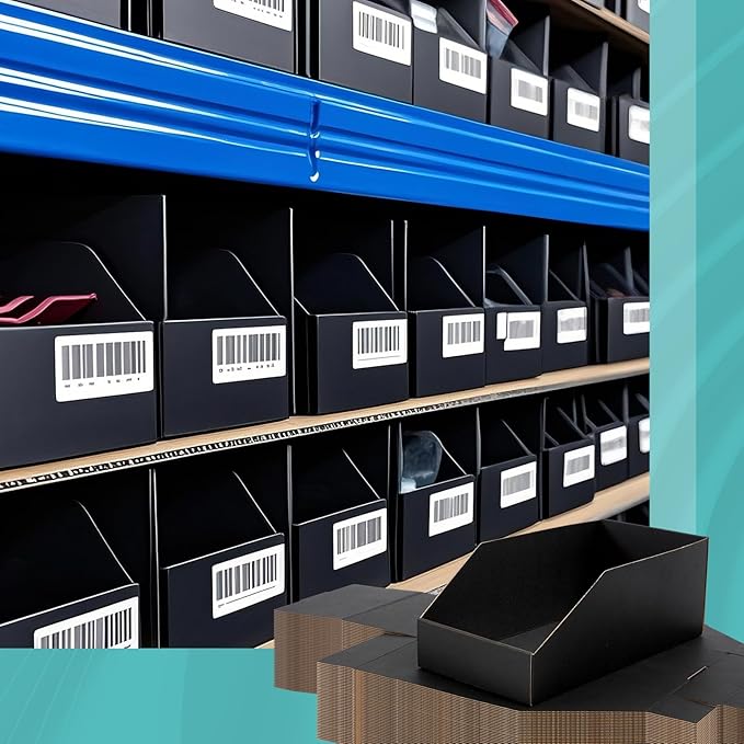 Fuyoooo 30 Pack 12 x 4 x 4. 5 Inches Cardboard Storage Bins Open Top Bin Boxes Black Corrugated Shelf Organizer Bins for Pantry, Parts, Garage, Snacks, Bottles, Cans or Warehouse Home Cubby