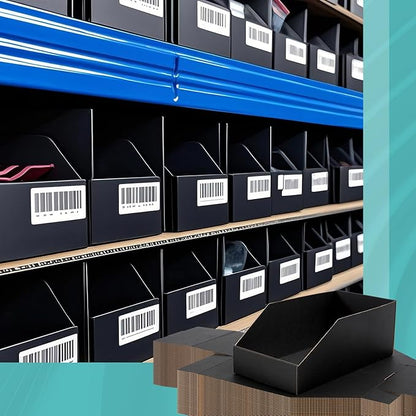 Fuyoooo 30 Pack 12 x 4 x 4. 5 Inches Cardboard Storage Bins Open Top Bin Boxes Black Corrugated Shelf Organizer Bins for Pantry, Parts, Garage, Snacks, Bottles, Cans or Warehouse Home Cubby