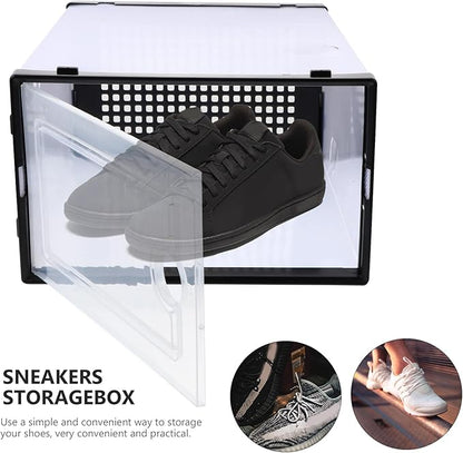 MAGICLULU 2pcs Drawer-style Thickened Plastic Shoe Storage Boxes for Closet Organization, Stackable Simple Shoe Cases for Sneakers and Boots Style