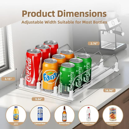 HIYOHIYO 3 Row Auto-Push Drink Organizer for Fridge, Automatic Pushing Can Dispenser for Supermarket Shelf Storage, Self Push Beverage Rack for Commercial Refrigerator Adjustable Width (Depth 15")