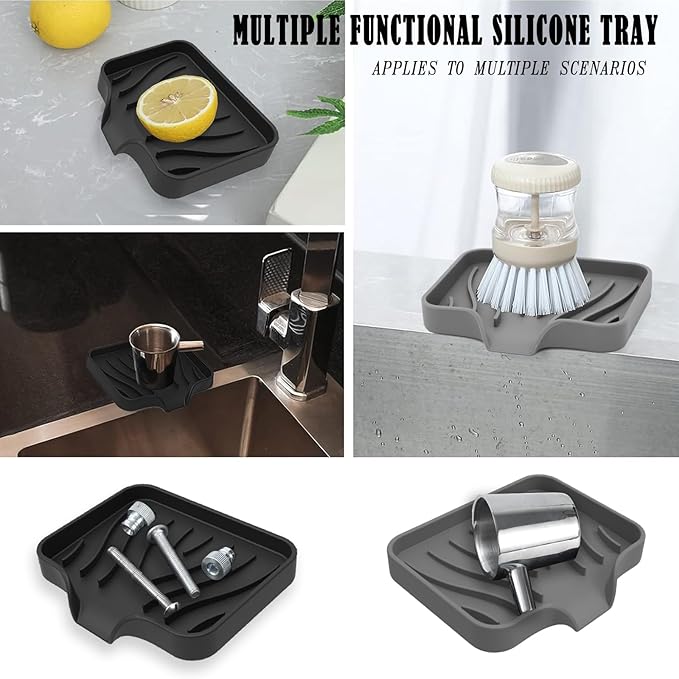 Silicone Soap Dish 2-Pack Black & Gray- Fast-Draining Bathroom Sink Organizer, Non-Slip Shower Soap Tray with Drainage, Durable Silicone Holder for Kitchen & Bathroom (4.72x3.94x0.67 in)