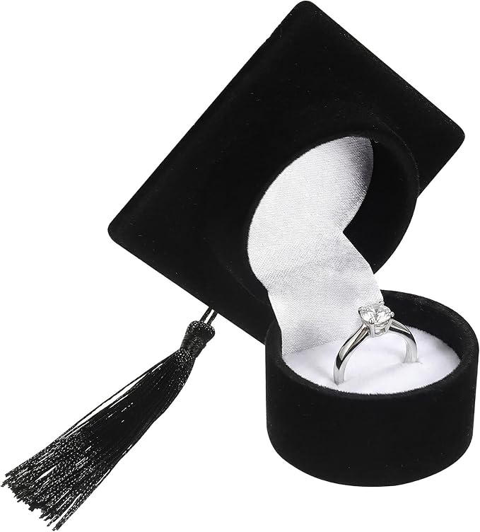 Amosfun Graduation Cap Shaped Ring Box Creative Jewelry Storage Box Ring Organizer Case Graduation for Celebration Party Supplies (Black)