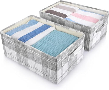 ANMINY 2 Pack Large Closet Storage Baskets for Shelves, 18 x 12 Inch Collapsible Fabric Storage Bins Washable Cloth Closet Organizing Bins Decorative Storage Baskets with Handles, Light Gray