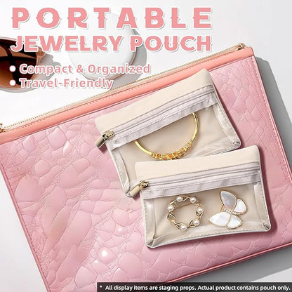 Jewelry Organizer Storage Pouches, Travel Jewelry Organizer Velvet Jewelry Pouch with Zipper Clear Travel Jewelry Bag for Travel Business Trip Mother‘s Day Gift for Mom Wife Women (Beige-12Pcs)