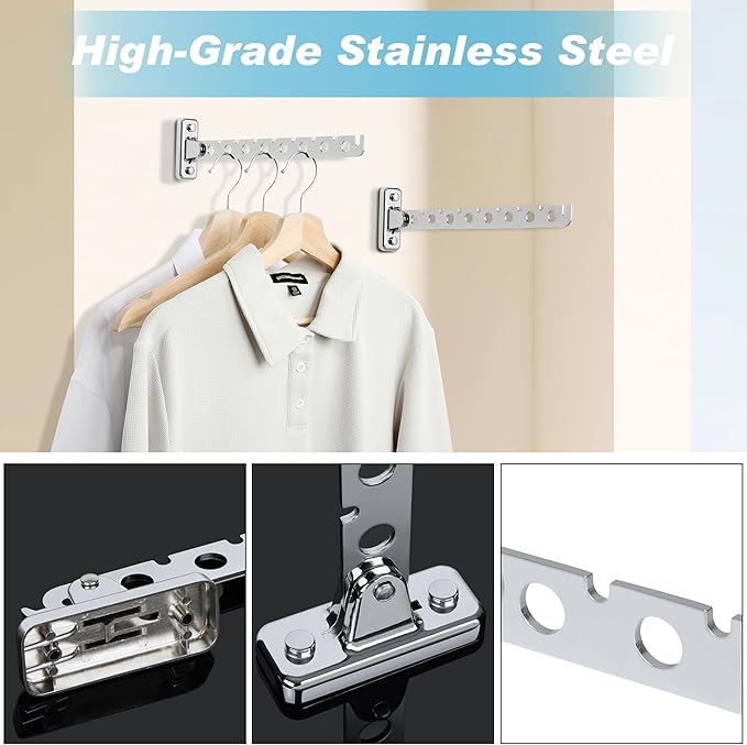 Alise Clothes Drying Rack Wall Mounted Coat Hanger,Folding Hanger Rack Clothes Hook Closet Storage Organizer,Swivel Space Saving Clothes Hanger Rack for Bedroom Bathroom Laundry,2 Pack,Polished Chrome