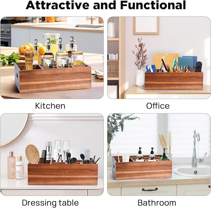 Eleckey Acacia Wood Utensil Holder Organizer for Party，Paper Plate Dispenser for Kitchen Counter