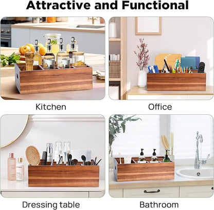 Eleckey Acacia Wood Utensil Holder Organizer for Party，Paper Plate Dispenser for Kitchen Counter