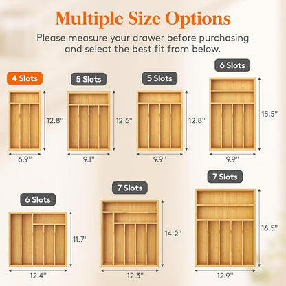 Lifewit Silverware Drawer Organizer, Expandable Utensil Tray for Kitchen, Flatware and Cutlery Holder, Wood Adjustable Storage for Spoons Forks Knives, 6.9 x 12.8, Natural