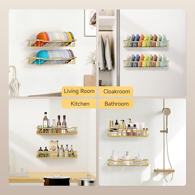 Nicetree Hat Racks for Baseball Caps Wall - Metal Hat Organizer for 48 Baseball Caps Holder, 2 Pack Hat Storage Organizer for Closet, Bedroom, Living Room Gold