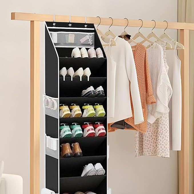 Genérico Over the Door Shoe Organizer | 8 Tier Hanging Organizer for 16-24 Shoes | Storage Closet Home Bathroom Bedroom Classroom