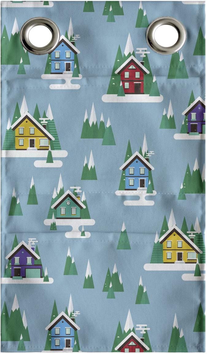 Ambesonne House Hanging Pocket Organizer, Rectangular Trilateral Homes Windows Door Knobs Snow on Pointy Trees Christmas Time, Printed Polyester Storage Bag with Pockets, 9" x 16", Multicolor