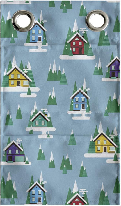 Ambesonne House Hanging Pocket Organizer, Rectangular Trilateral Homes Windows Door Knobs Snow on Pointy Trees Christmas Time, Printed Polyester Storage Bag with Pockets, 9" x 16", Multicolor
