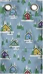 Ambesonne House Hanging Pocket Organizer, Rectangular Trilateral Homes Windows Door Knobs Snow on Pointy Trees Christmas Time, Printed Polyester Storage Bag with Pockets, 9" x 16", Multicolor