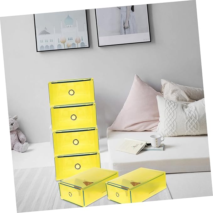 Plastic Drawer Shoes Storage Boxes 5 Pack Shoe Organizer Stackable Pull-out