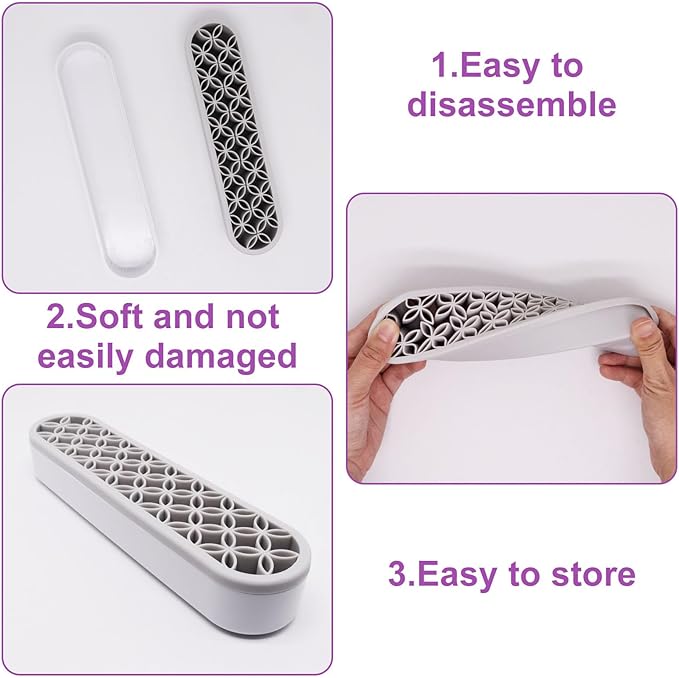 2Pcs Grey Silicone Makeup Brush Holder Stand Makeup Brush Storage Make Up Brushes Holder Organizer for Painting Pen Brushes Nail Clippers Drill Pens Ruler Sewing Craft Tools