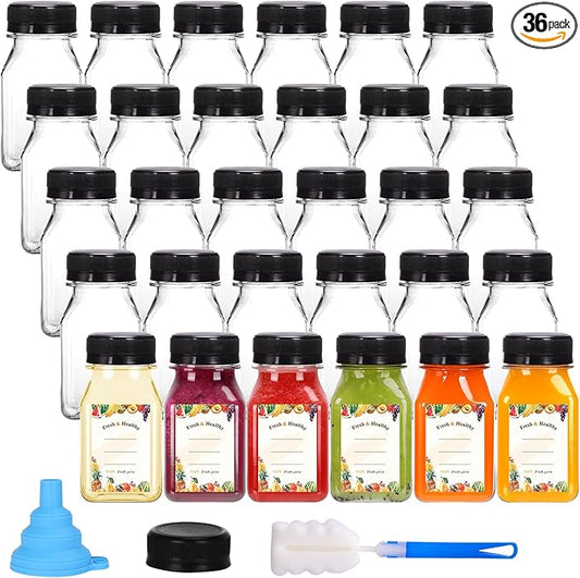 Moretoes 36pcs 4oz Juice Bottles, Small Plastic Bottles with Caps, Reusable Clear Containers with Lids for Juicing, Smoothie and Other Beverages