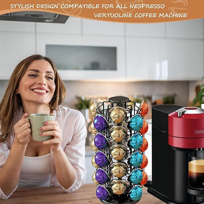 BLACKSMITH FAMILY Coffee Pods Holder Organizer, 360 Degrees Revolving Pod Carousel Compatible for 40 Nespresso Vertuo Pods No Assembly Required Nespresso Pods Holder Tower Stand,Piano Black