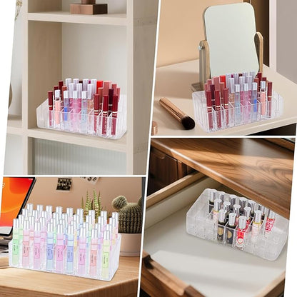 Rollerball Perfume Organizer, Beauty Scent Holder, 36 Space Clear Acrylic Perfume Organizer Refillable Container Tall Scented Oil Storage Display Case, Makeup Lipgloss Lipstick Display Case