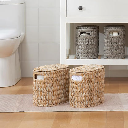 Toilet Paper Storage with Double Lid, Toilet Paper Basket for Storage, Waterproof & Freestanding Tissue Holder for Bathroom, 4 Rolls, Beige