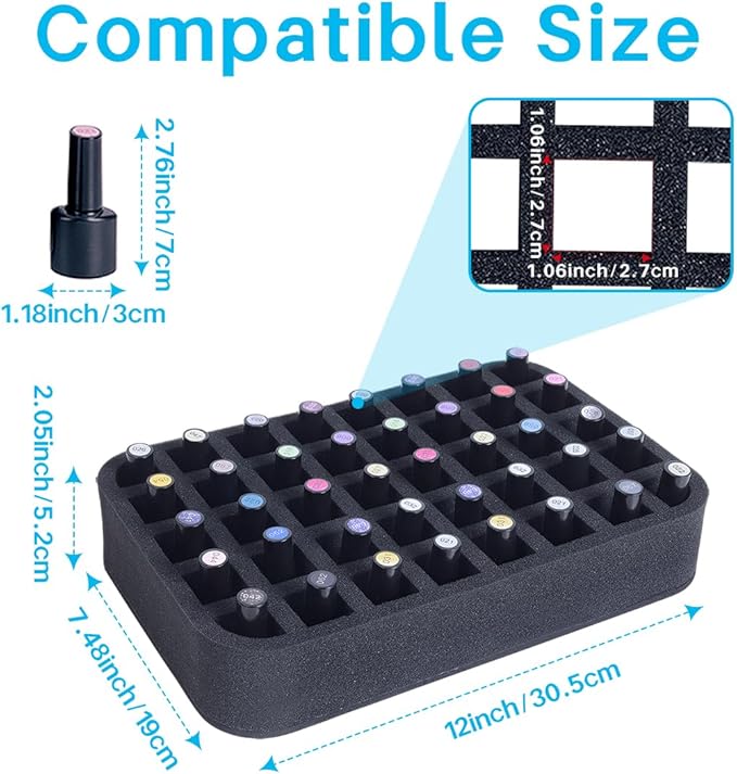 Nail Polish Organizer Holder Foam Pad with Slots for Storage 40 Bottles (15ml/0.5fl.oz) Nail Polish or Essential Oil Tray for Drawers Black
