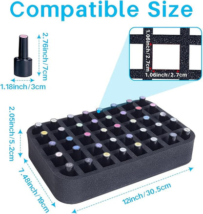 Nail Polish Organizer Holder Foam Pad with Slots for Storage 40 Bottles (15ml/0.5fl.oz) Nail Polish or Essential Oil Tray for Drawers Black