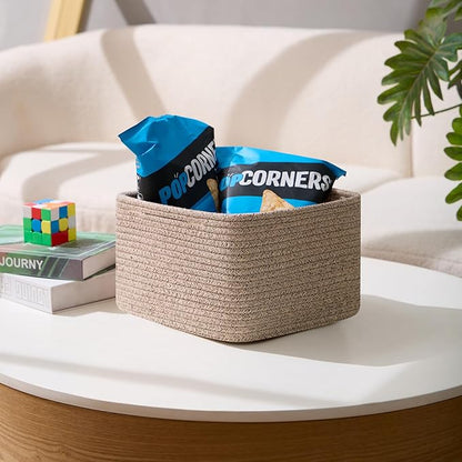 MiniArk Small Organizing Baskets for Cubes Shelf, 9.7x9.7x7.1 Inch Rope Woven Storage Bins for Nursery Shelves Storage, Cute Toy Basket, Square 3 Packs Mixed Brown
