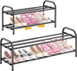 Hleelomi 2-Tier Expandable Shoe Rack for Entryway，Adjustable Metal Shoe Organizer for Closet,Living Room,Dorm,Black
