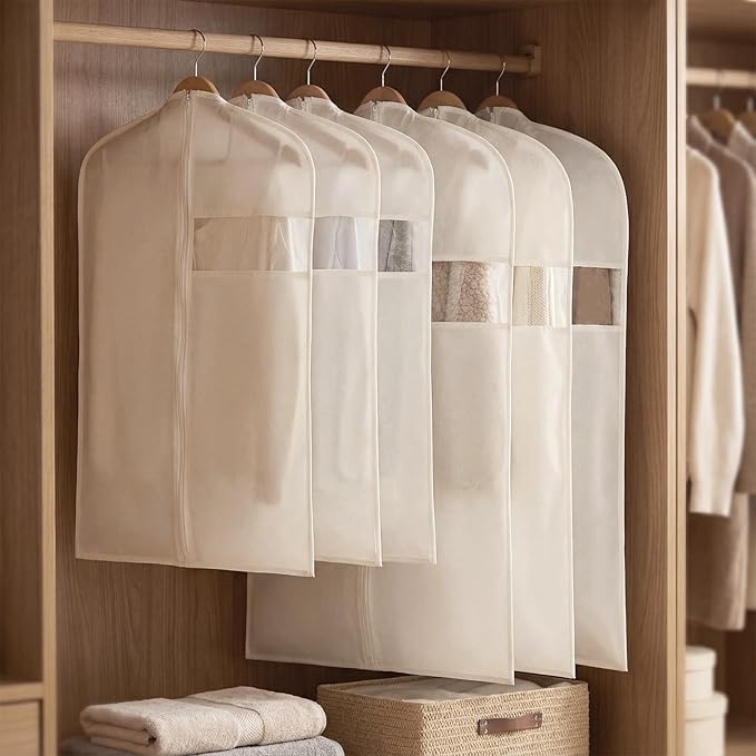 Aliceset Cotton Garment Bags for Hanging Clothes, Canvas Suit Bags for Clothes Coats Jackets Shirts Closet Storage Travel Gusseted Hanging Garment Cover (6 Pcs,40 Inches 50 Inches)