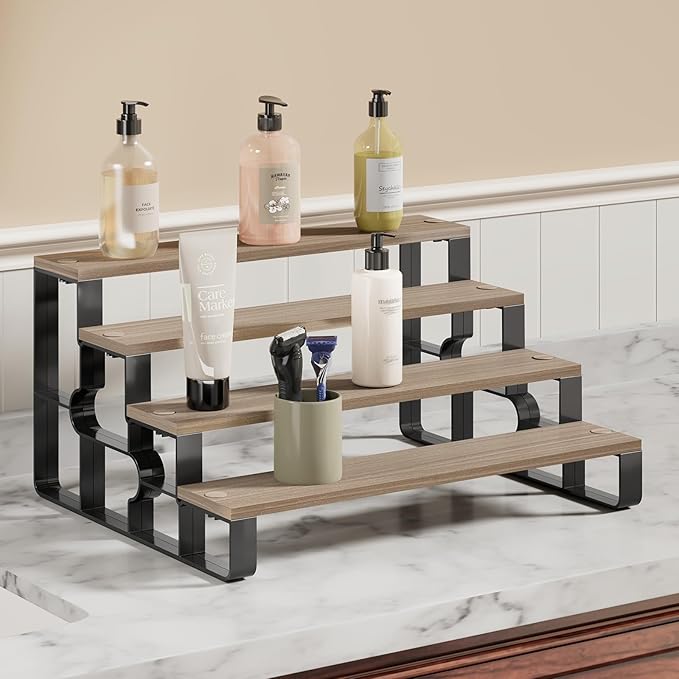 Perfume Organizer for Dresser,Cologne Organizer for Men,4 Tier Bathroom Organizer,Makeup Organizers,Wooden Display Riser Stand for Vanity,Bedroom,Dressing(Walnut-Width=14")