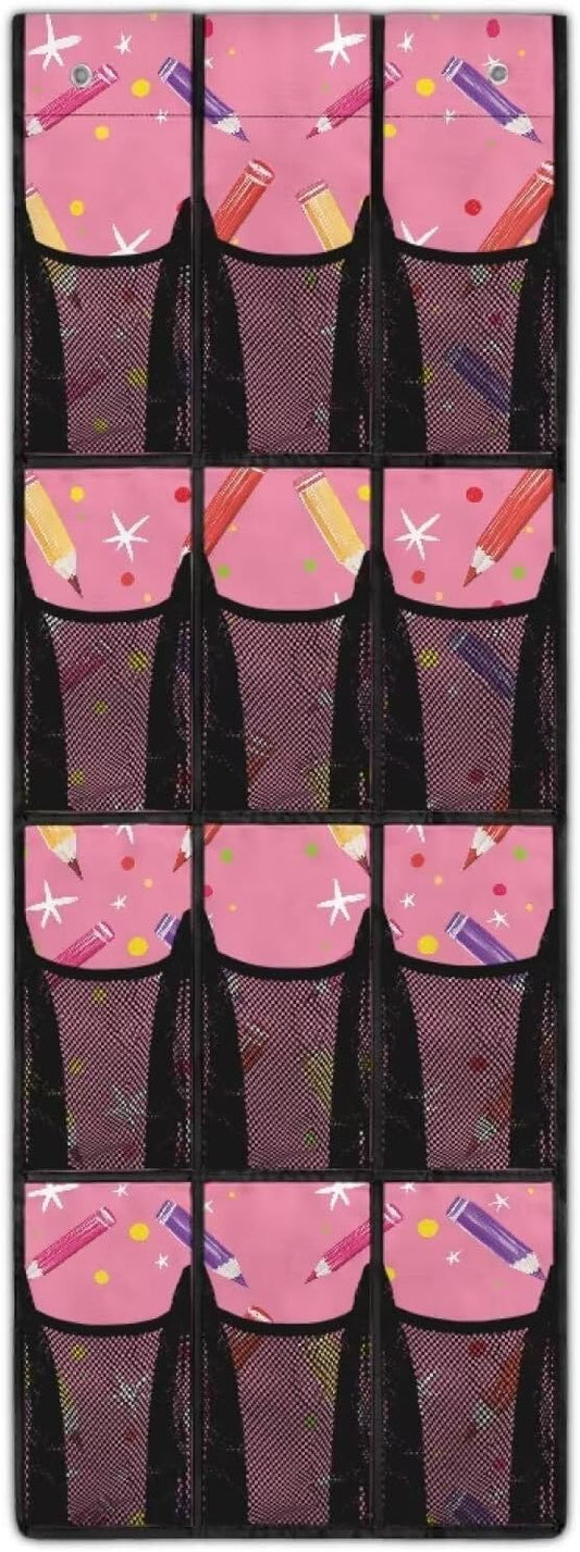 Pencils Over The Door Shoes Organizer 12 Large Mesh Pockets Closet Door Hanging Shoe Rack Organizer Washable Storage Bag for Toys Snacks Shoes Hats Comics Back to School Gifts