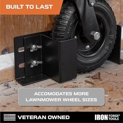 Iron Forge Tools Lawn Mower Wheel Boot Lock for Trailer 6-10 Inch Adjustable, Lawn Care Accessories for Utility Enclosed Trailer & Truck, Heavy Duty 12 Gauge Powder Coated Steel Mounts to Wood & Metal