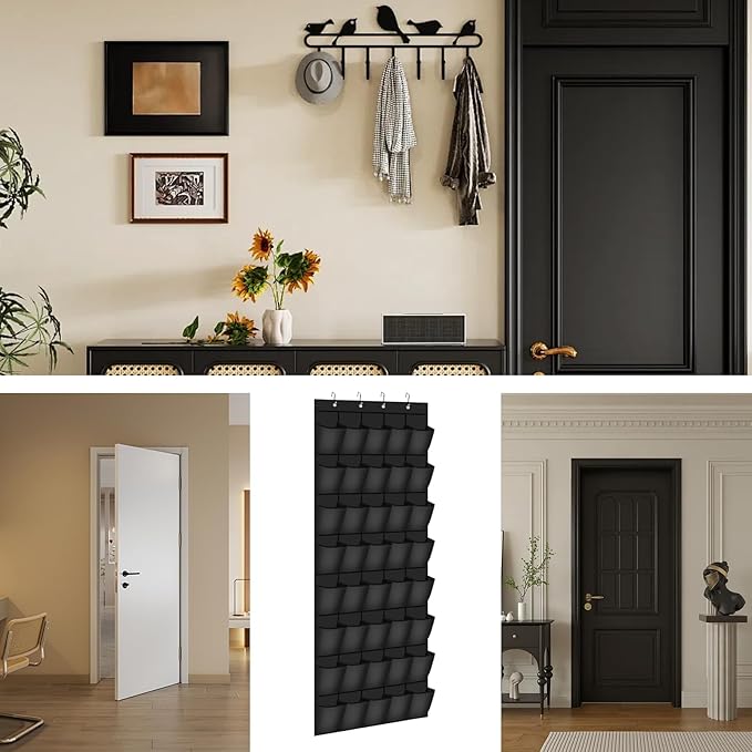 Over-The-Door Hanging Shoe Organizer, With 40 Pocket Storage, 67x194cm, Narrow Hanging Shoe Rack Fits, Door Mounted Storage Organizer, Foldable & Space Saving, For Bathroom, Pantry And Camping