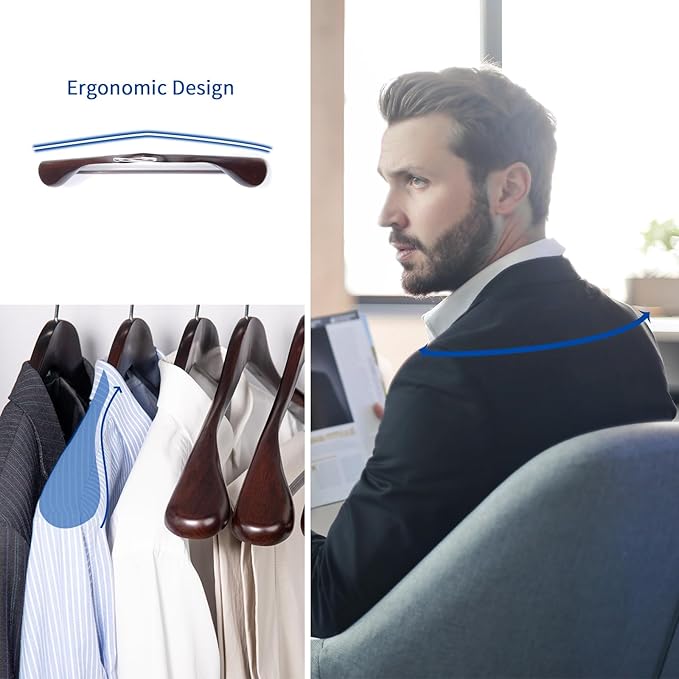 Nature Smile Luxury Mahogany Wooden Suit Hangers - 12 Pack - Wood Coat Hangers,Jacket Outerwear Shirt Hangers with Extra-Wide Shoulder, 360 Degree Swivel Hooks & Anti-Slip Bar with Screw