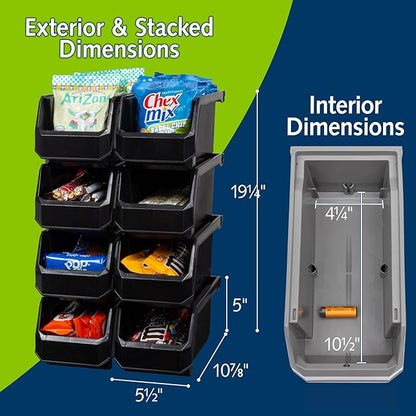 ReadySpace Plastic Containers for Organizing and Storage Bins for Closet, Kitchen, Office, Garage or Pantry Organization, Stackable Bins, Medium (11" x 5" x 5.5"), 8-Pack, Black