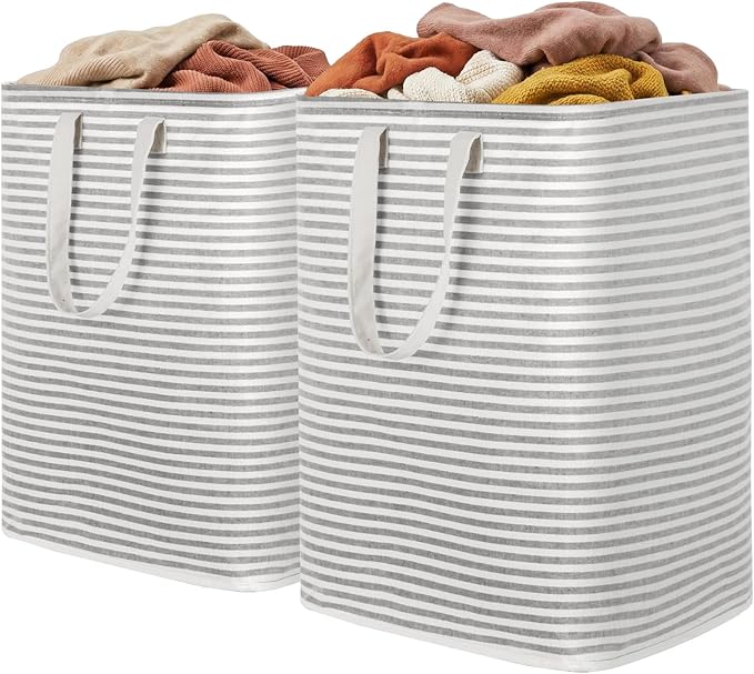 Lifewit 2 Pack Laundry Basket 90L Each, Collapsible Clothes Hamper with Reinforced Handles, Freestanding Waterproof Design for Bedroom and Laundry Room, Grey 180L Total