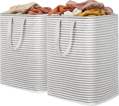 Lifewit 2 Pack Laundry Basket 90L Each, Collapsible Clothes Hamper with Reinforced Handles, Freestanding Waterproof Design for Bedroom and Laundry Room, Grey 180L Total