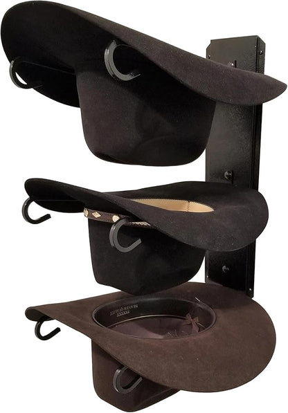 American Made 3 Hat Cowboy Hat Rack – Classic Wall Mounted Hat Holder Black Steel