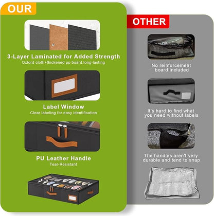 homyfort Shoe Organizer Under Bed, Fits 32 Pairs, Under bed Shoe Storage Boxes with Study Handles and Clear Cover, zapateras organizer for shoes, set of 2