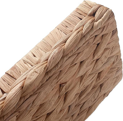 Woven Bathroom Vanity Tray for Storage Water Hyacinth Back of Toilet Basket Long Narrow Guest Towel Holder (Natural 10.2 x 4.9 x 1.8 inch)