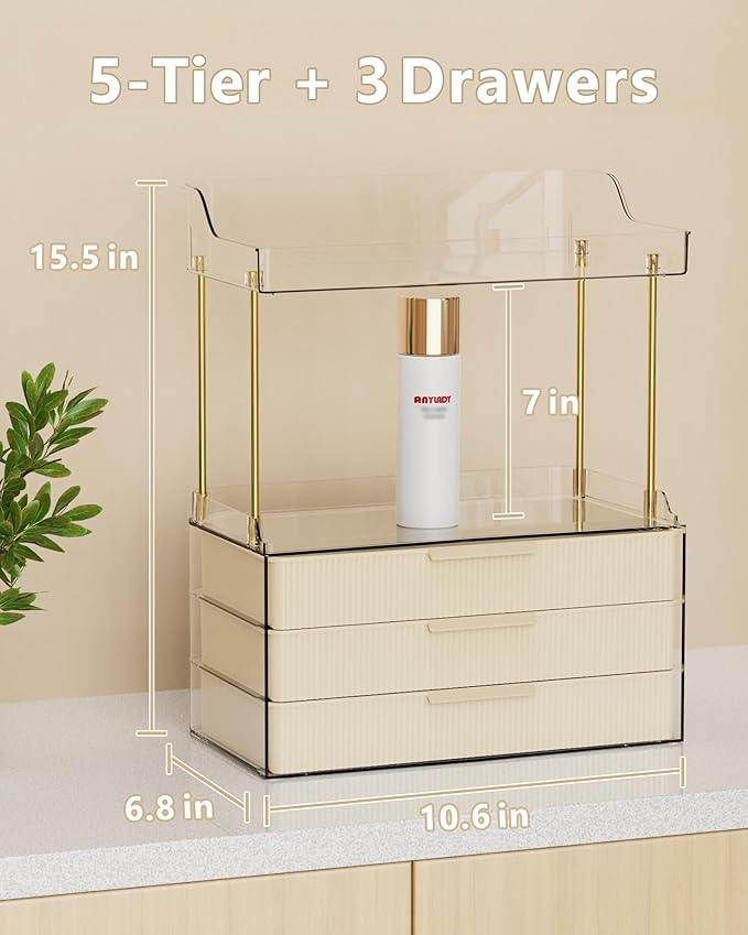 Anylady Bathroom Organizers and Storage, Makeup Organizer (Sturdy Durable Attractive), Ideal for Vanity, Countertop, Counter, Perfume, Skincare, Cabinet, Cosmetic, Dresser Organizer (Cream)