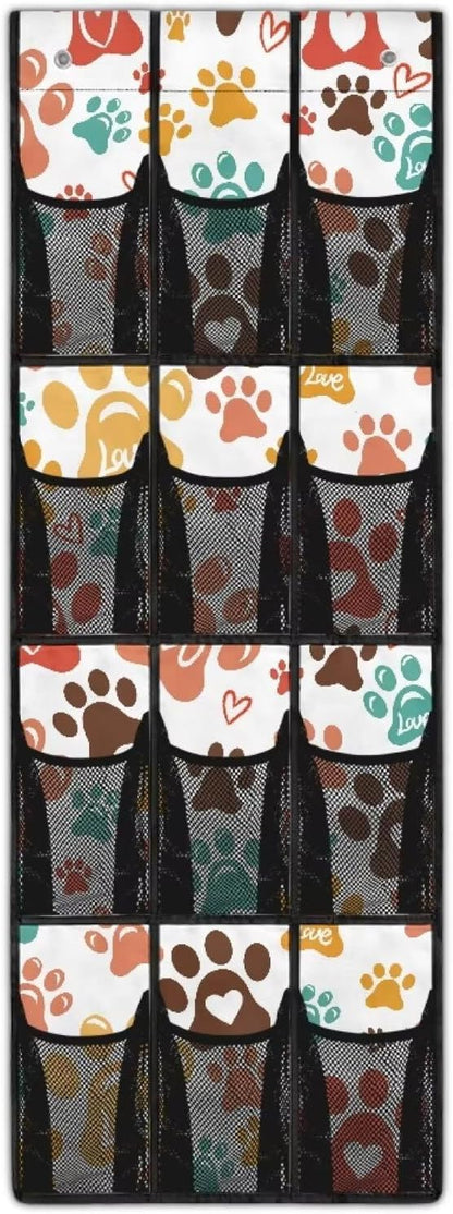 Over the Door Storage Organizer 12 Large Pockets - Heavy Duty Large Capacity for Kitchen, Office, Dorm Rooms,Dog Paws