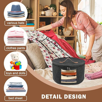 Kakalote Hat Box,Hat Storage Box,Stackable Round Brim Hats Organizer Bag Container,Large Capacity Storage Box for Stuffed Animal Toy Storage,FoldableTravel Cap Boxes