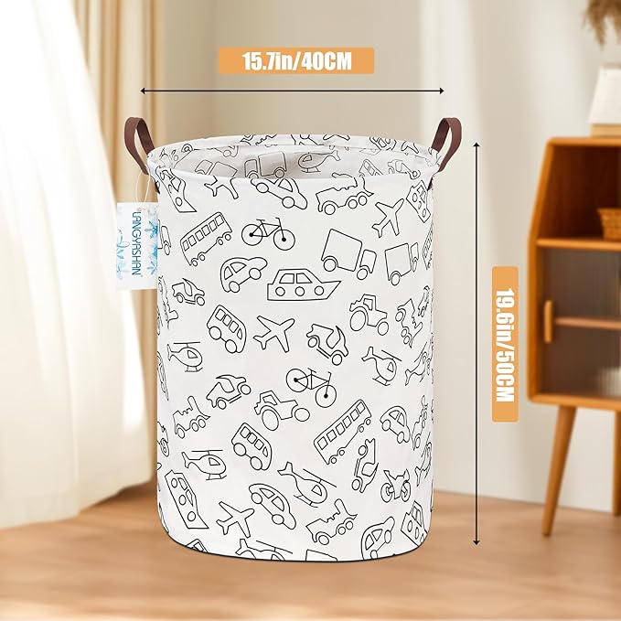 Laundry Basket Canvas Fabric Collapsible Organizer Basket for Storage Bin Toy Bins Gift Baskets Bedroom Clothes Children Nursery Hamper (Vehicle)