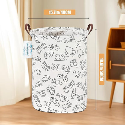 Laundry Basket Canvas Fabric Collapsible Organizer Basket for Storage Bin Toy Bins Gift Baskets Bedroom Clothes Children Nursery Hamper (Vehicle)