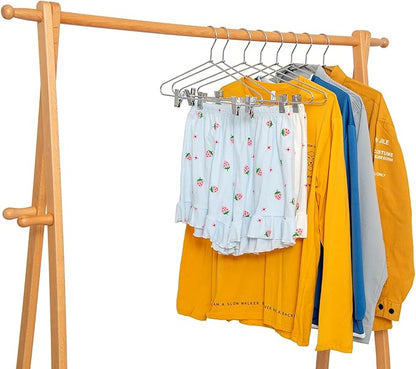 Quality Metal Pant/Skirt Blouse Hanger 10-Pack, Heavy-Duty Skirt Hangers with Clips, Adjustable Clip Pants Hanger, Chrome (Chrome, 10)