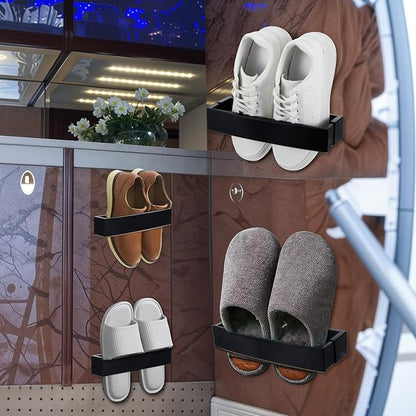 6 Pcs Adjustable Wall Mounted Shoes Rack with Sticky Hanging Strips, Plastic Shoes Holder Storage Organizer, Door Shoe Hangers