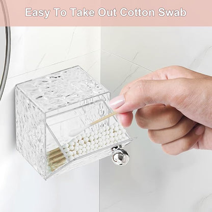 Qtip Holder Dispenser, Wall Mounted Plastic Cotton Pad Holder, Cotton Ball, Swabs, Floss, Makeup Organizers Containers for Vanity Bathroom (Clear, 4 Pcs)