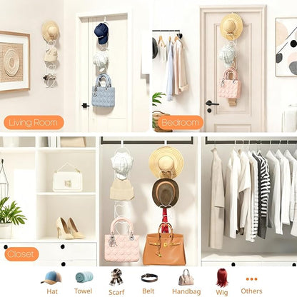 LINFIDITE 10 Pack Hat Rack Hanging Baseball Caps Display Storage Rack Hat Organizer Wigs Rack Over Door Wall Mounted Scarves Handbags Storage Holder for Door, Wall, Closet, Bathroom,White
