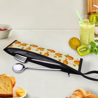 Harvest Pumpkins Print Reusable Travel Tableware Carrying Bag Storage Case Cutlery Flatware Organziers for Straw Spoon Fork Chopsticks Portable Utensil Holder