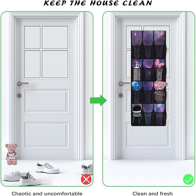 Galaxies Over Door Organizer Bathroom Mesh Fabric Cat Over The Door Shoe Organizer Space Saving Butterflies Wall Hanging Storage for Living Room